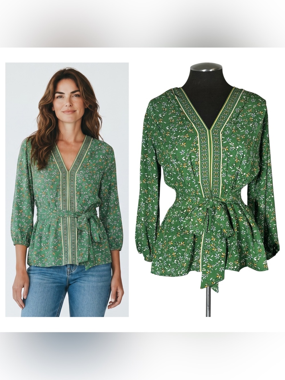 Max Studio – Floral V-Neck Border Wrap Top – Small